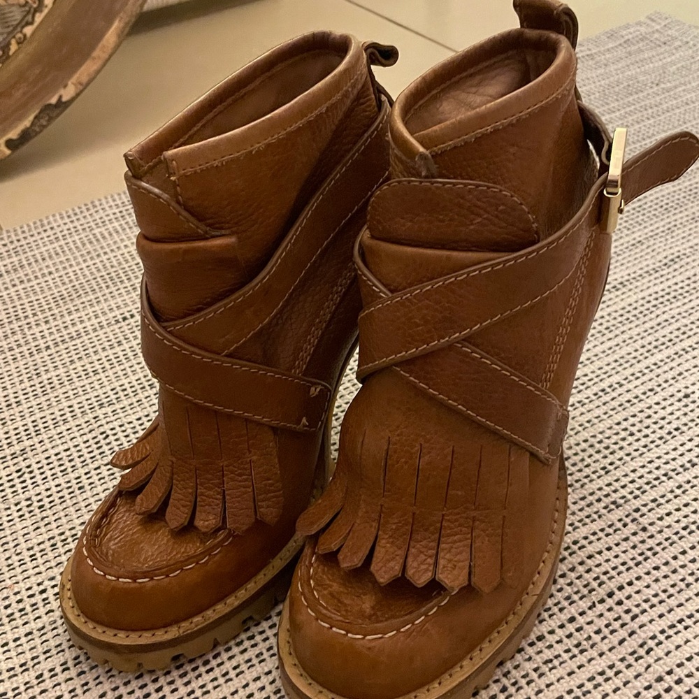 Pebbles leather Tory Burch loafer heel booties